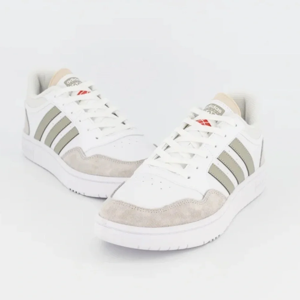 ADIDAS MENS HOOPS 3.0 LOW SNEAKER 3 STRIPE SHOES‎ NEUTRAL LEATHER SIZE 9